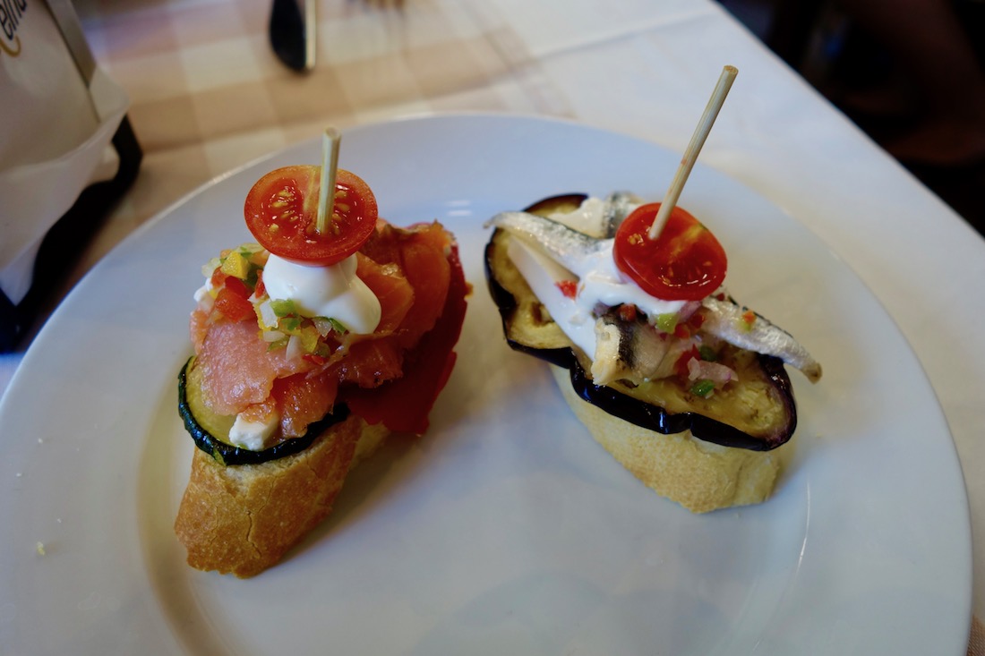Two pintxos on a plate at Taberna la Reina in Valencia, Spain - Best restaurants in Valencia Spain | https://egypt-visit.biz